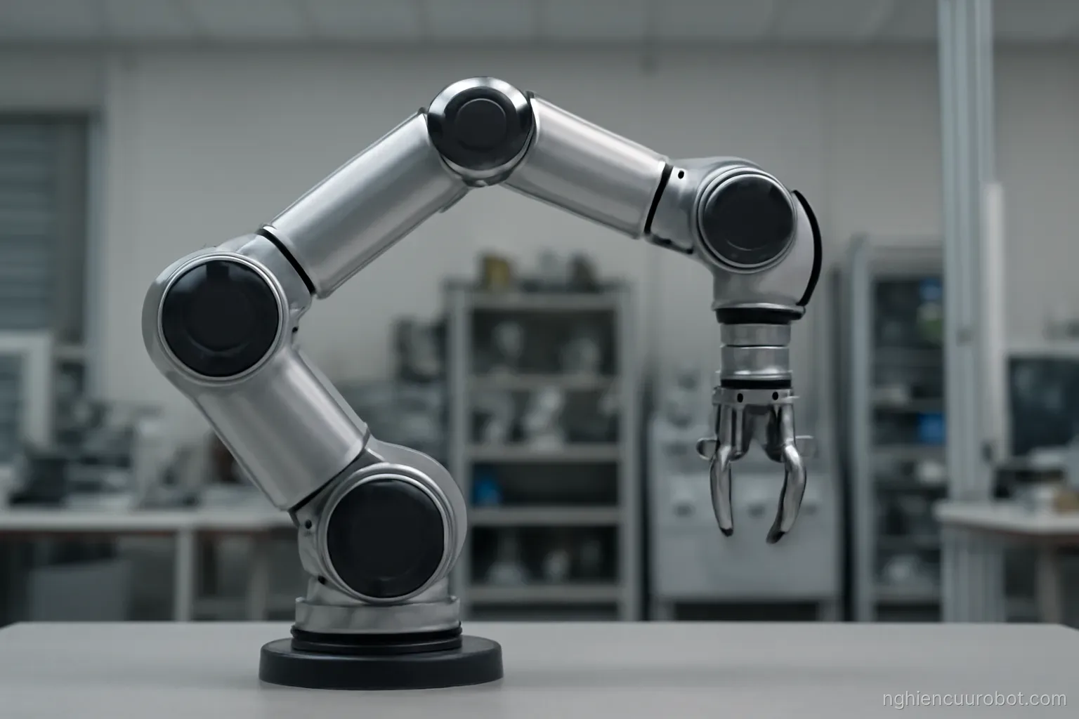Cánh tay robot với các khớp được đánh dấu