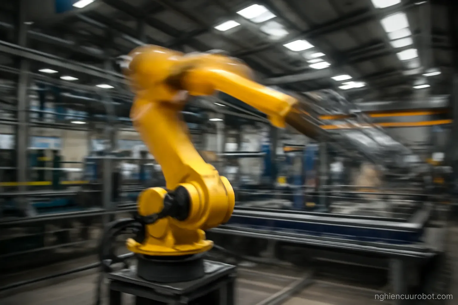Cánh tay robot chuyển động nhanh trong nhà máy