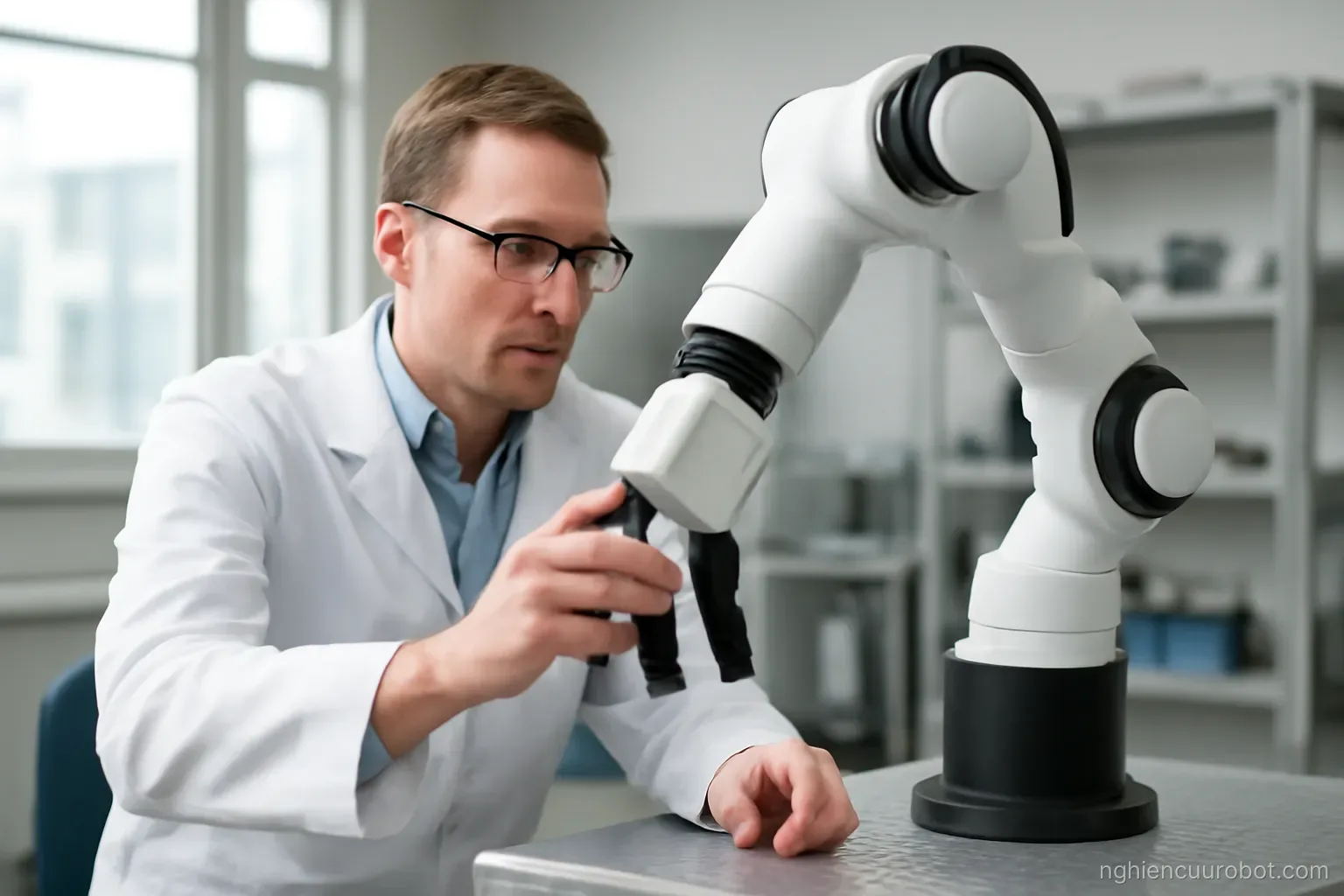 Người điều khiển tay robot bằng bộ điều khiển cầm tay