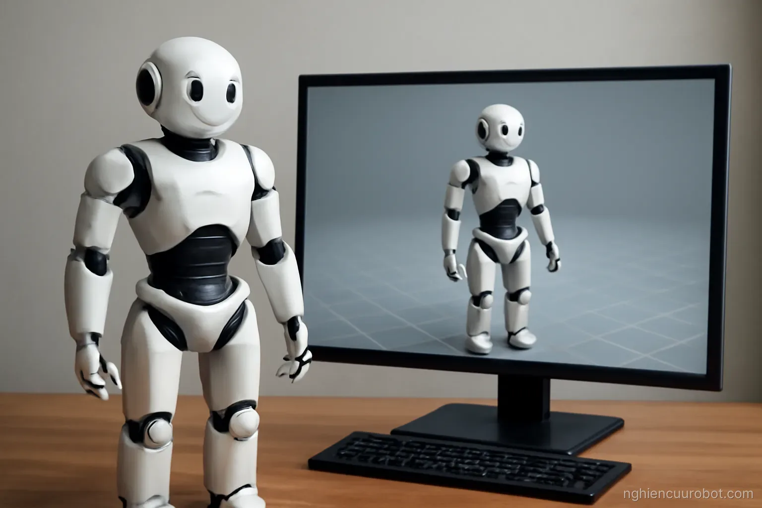 Robot thật và mô hình robot trên màn hình mô phỏng