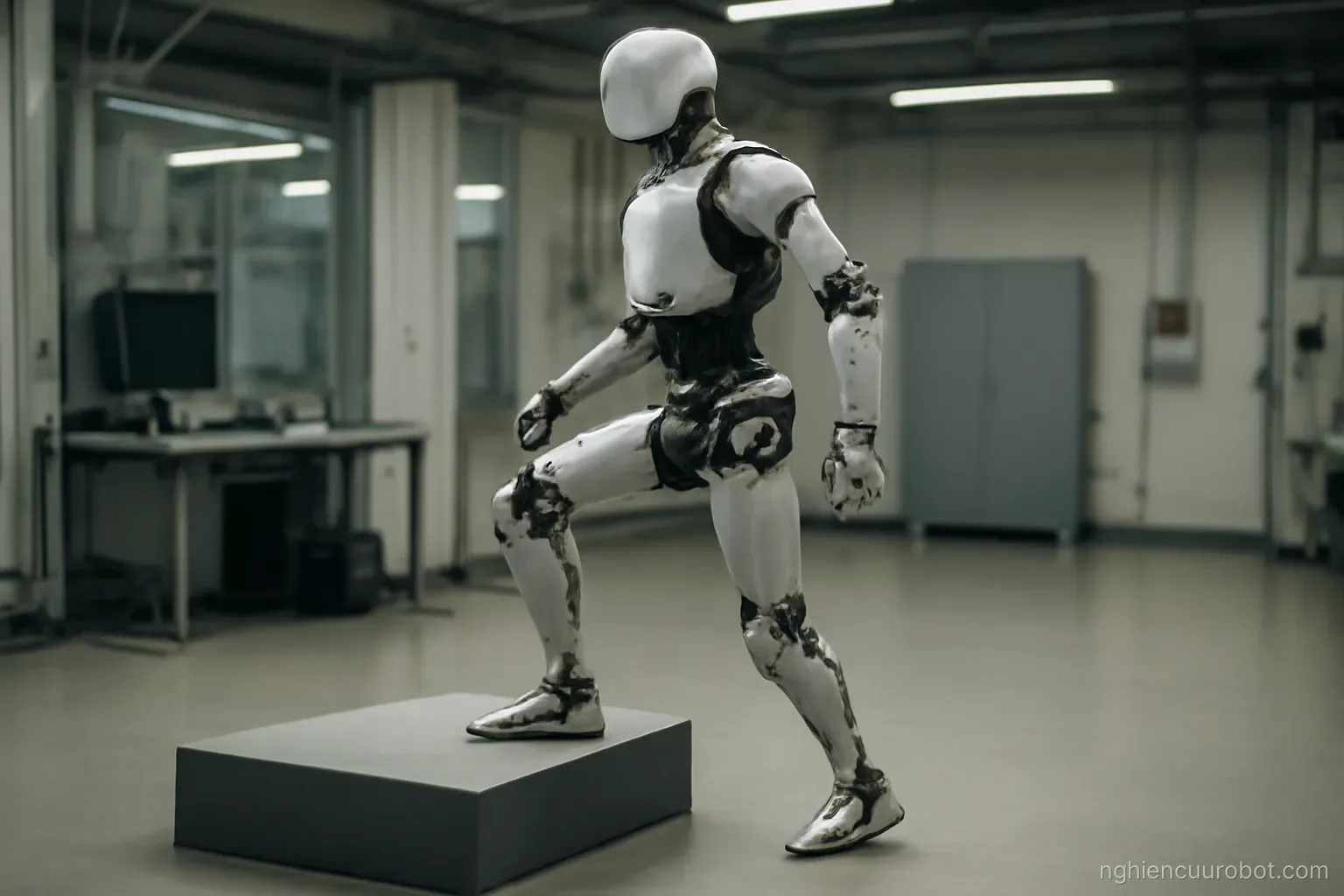Robot hình người bước lên bậc thang