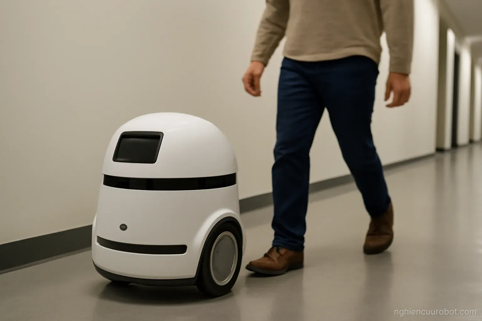 Robot dừng lại trước một người bước ngang