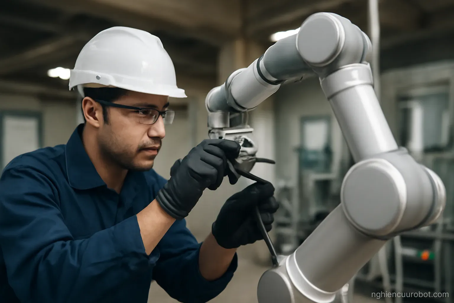 Kỹ thuật viên lắp đặt robot tại hiện trường